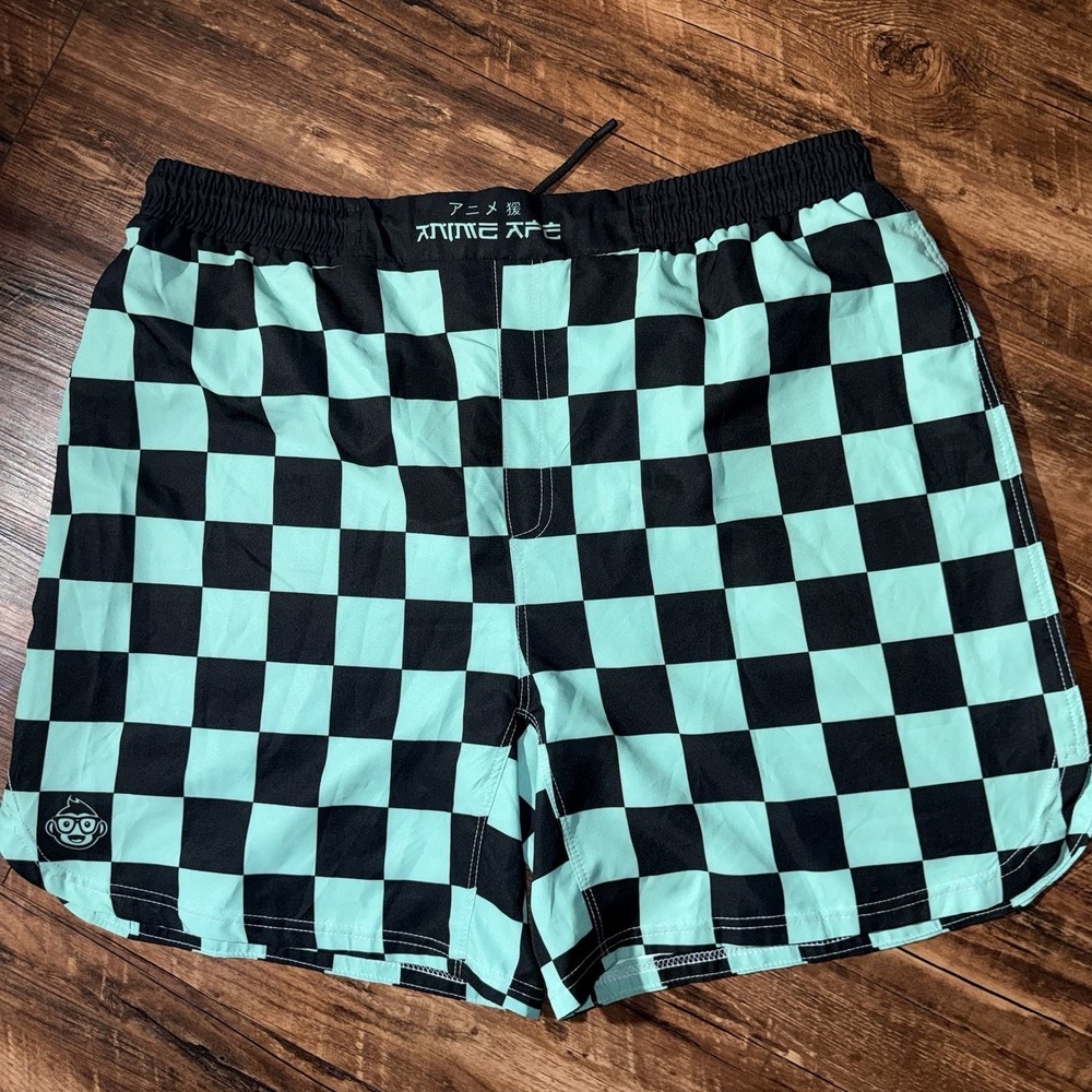 Anime Ape Green Checkered Athletic Men's Gym Shorts 3XL NEW